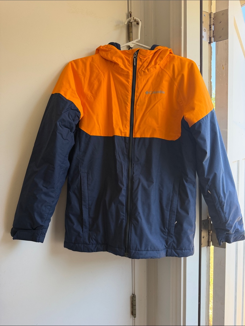 Columbia Kids Hooded Colorblock Jacket - Orange & Navy Blue